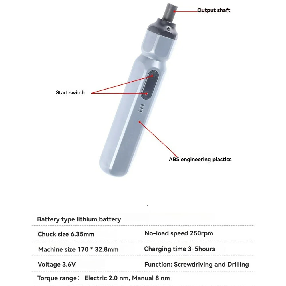 Mini Cordless Electric Screwdriver Manual/Auto Rechargeable Lithium Battery Household Small Electric Drill Screw Driver Bit Tool